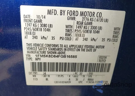 2015 Ford Explorer Xlt z USA, uszkodzony, nr VIN 1FM5K8D84FGB16585